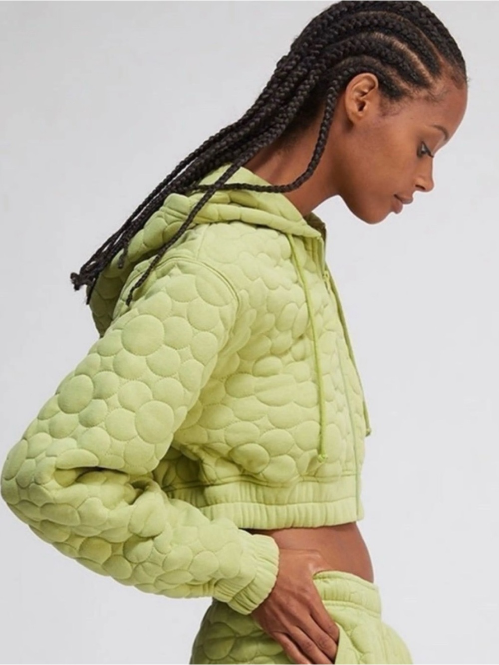 Vintage Havana Cropped Quilted Hoodie Jacket - Lime Green